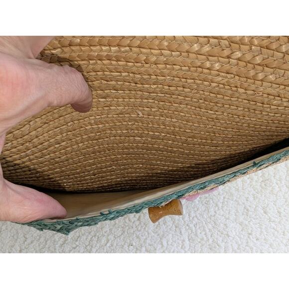 Vintage 1960’s Straw Bag Woven Floral Raffia Tote Handbag Travel Beach Bag - Picture 10 of 11